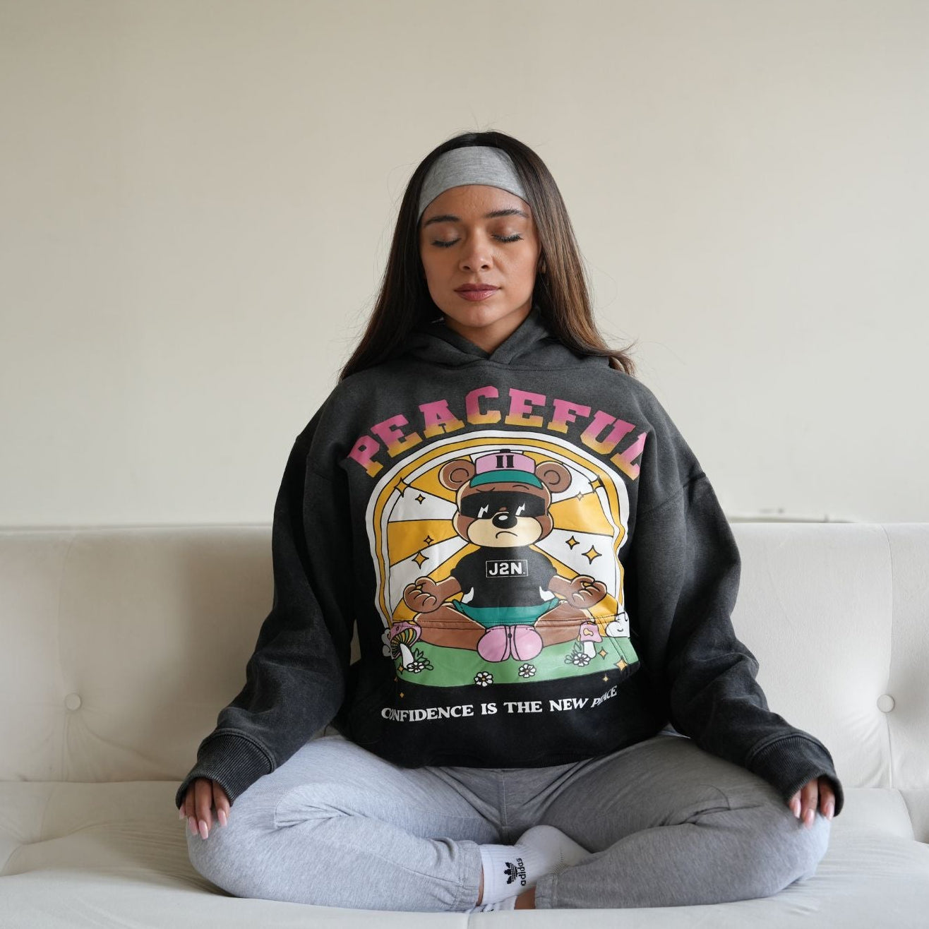 PEACEFUL HOODIE (Acid wash black) – Just2Nice