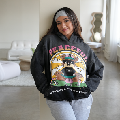 PEACEFUL HOODIE (Acid wash black)