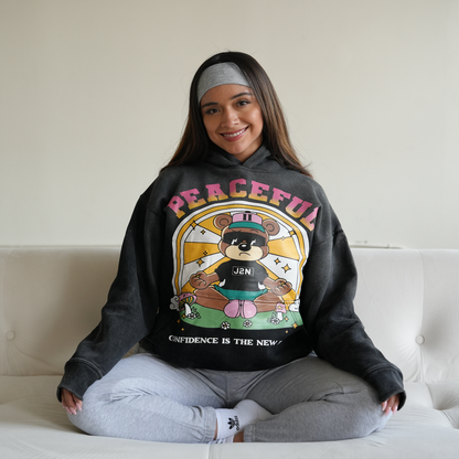 PEACEFUL HOODIE (Acid wash black)