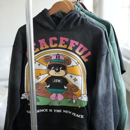 PEACEFUL HOODIE (Acid wash black)